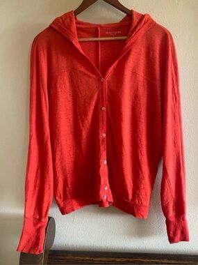 Eileen Fisher Orange Red Linen Cotton Slub Knit Cardigan